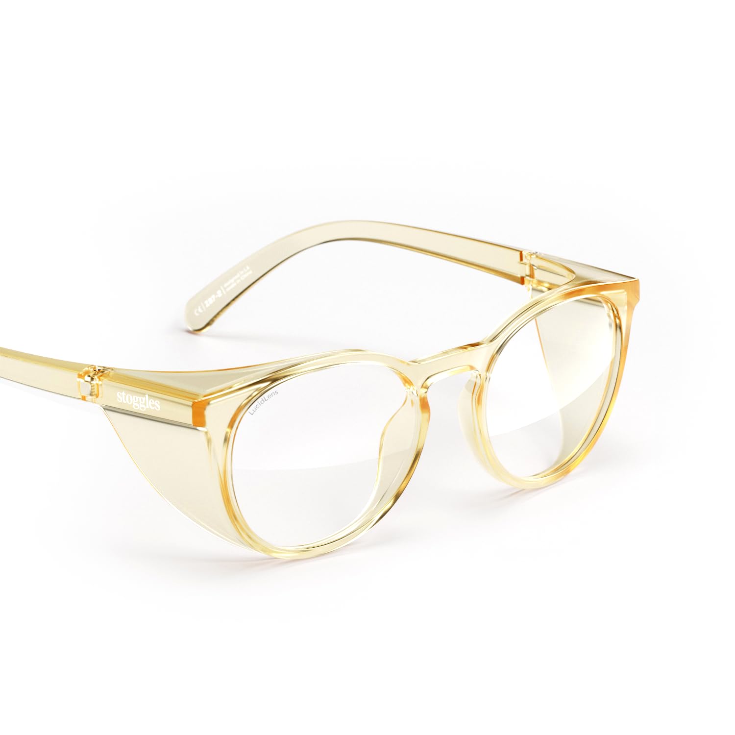 Stoggles Gafas de seguridad redondas de policarbonato con certificación Z87.1, a prueba de arañazos e roturas, lente de bloqueo de luz azul y UV, protectores superiores y laterales, revestimiento