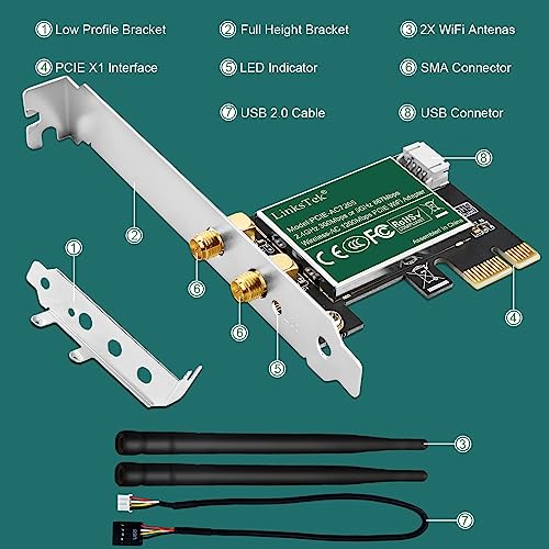 Tarjeta Wireless-AC de doble banda 1200Mbps para streaming sin cortes en PC 7