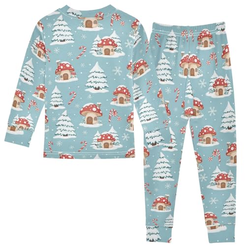 Pajama Sets Long Sleeve Winter Wonderland Mushroom Houses Soft Comfy Sleepwear 2 Piece PJS 3-8T3