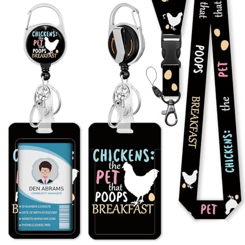 Piefly Lanyards for Id Badges, Funny Badge Holder with Retractable Badge Reel Clip, Chicken Work Card Name Tag Keychain Lanyard Vertical ID Card Protector for Women Nurse Doctor Teacher Student