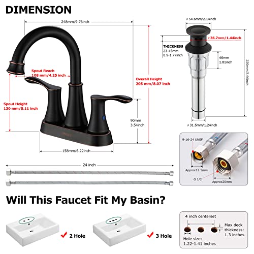 Parlos 2-Handle Bathroom Sink Faucet High Arc Swivel Spout With Metal Drain Assembly And Faucet Supply Lines, Oil Rubbed Bronze, Demeter 13628 #TOP3