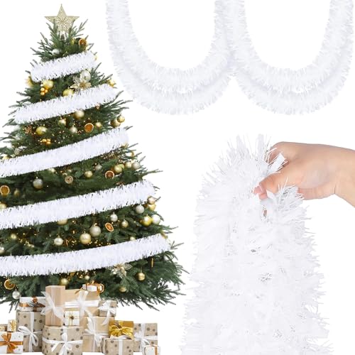 Vivantia 12M Tinsel Garland Metallic Twist Tinsel 9CM Thick Garland Hanging Decorations for Tree Wreath Wedding Events Party Supplies (White)