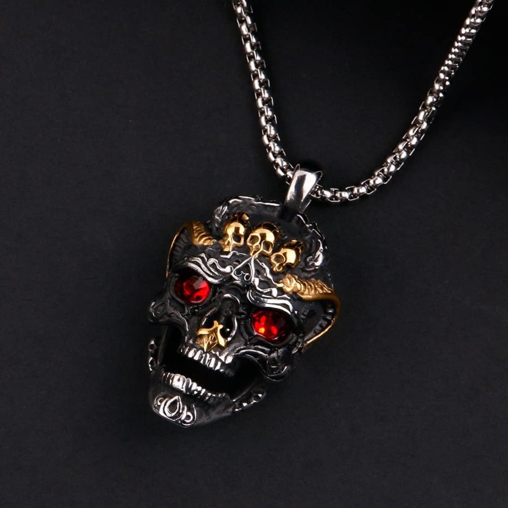 Gothic Demon Skull Head Necklace with Red Eye - Viking Pendant with 23.6' Chain, Hip Hop Style - Image 5