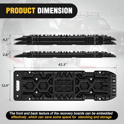 Image of Nilight Recovery Off-Road Traction Boards with Jack Lift Base Emergency Tire Ladder Mats for 4WD 4X4 Mud Sand Snow with 2PCS Mounting kit Carry Bag 2 leashes (Black)