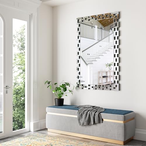 Image of Wall Mirror Decorative - 30 * 46 Inch Large Rectangular Decorative Mirror for Living Room, Modern Accent Glass Wall Mirror for Bedroom, Office