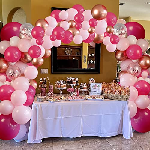Image of Pink Balloons Arch Kit, 114 Pcs Hot Pink and White Balloons Garland Arch Kit for Baby Shower, Graduation, Wedding, Birthday, Valentine's Party Supplies Decoration