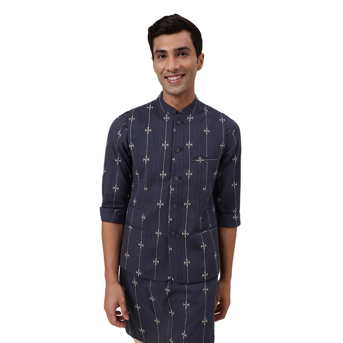 fabindia FabBasics Men Printed Comfort Fit Nehru Jacket-picture-40