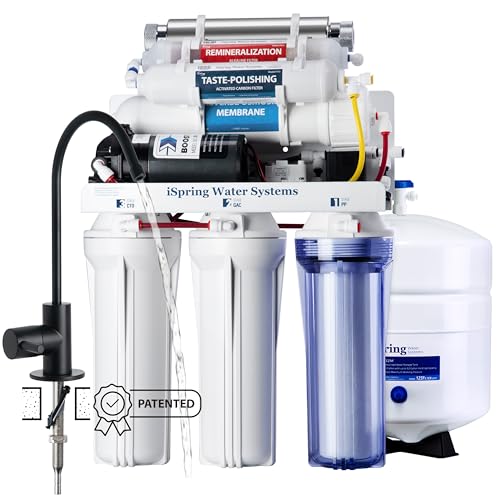Image of iSpring RCC1UP-AK-BLK, 7-Stage Alkaline UV Reverse Osmosis Water Filter with Booster Pump, Sleek Black RO Faucet TDS PFAS Microplastic Removal, Patented Top-Mounted Faucet Design for Easy Installation