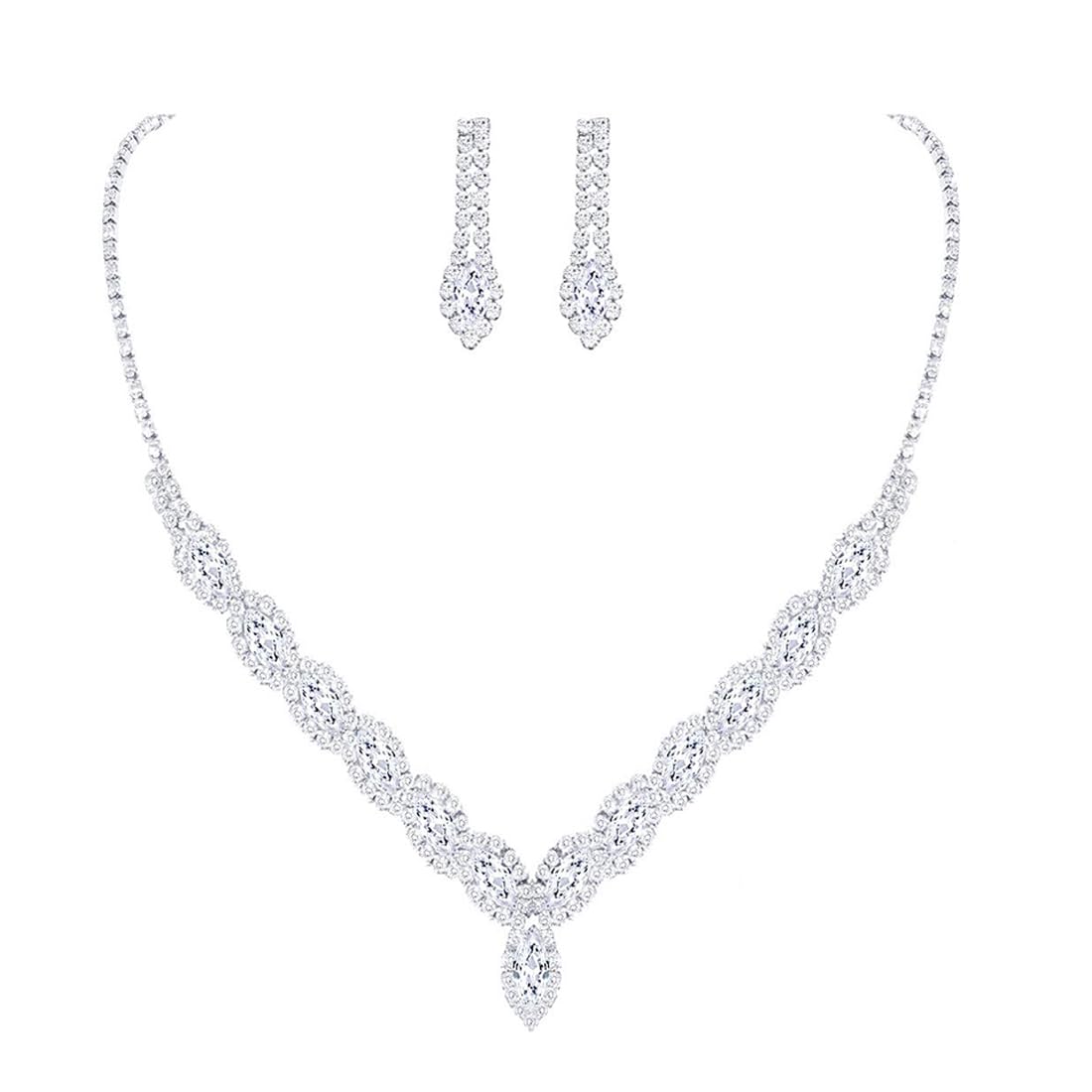PLABBDPL Juego de 3 Conjunto de Joyas Novia Cristal Collar Diamantes de Imitación Pendientes Juegos de Joyas para Mujer, para Fiestas, Bodas