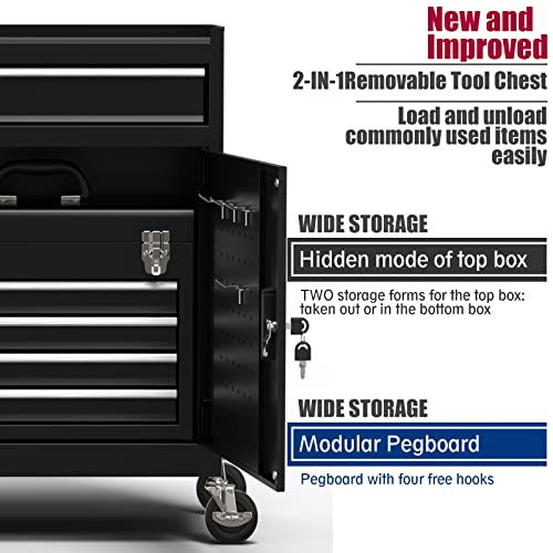 On Shine Tool Storage Cabinet&Tool Chest,Tool Cabinet With 4 Wheels,Tool Chest With 5 Drawers,Large Capacity Removable Toolbox With Lock For Garage And Warehouse (Black) #TOP1