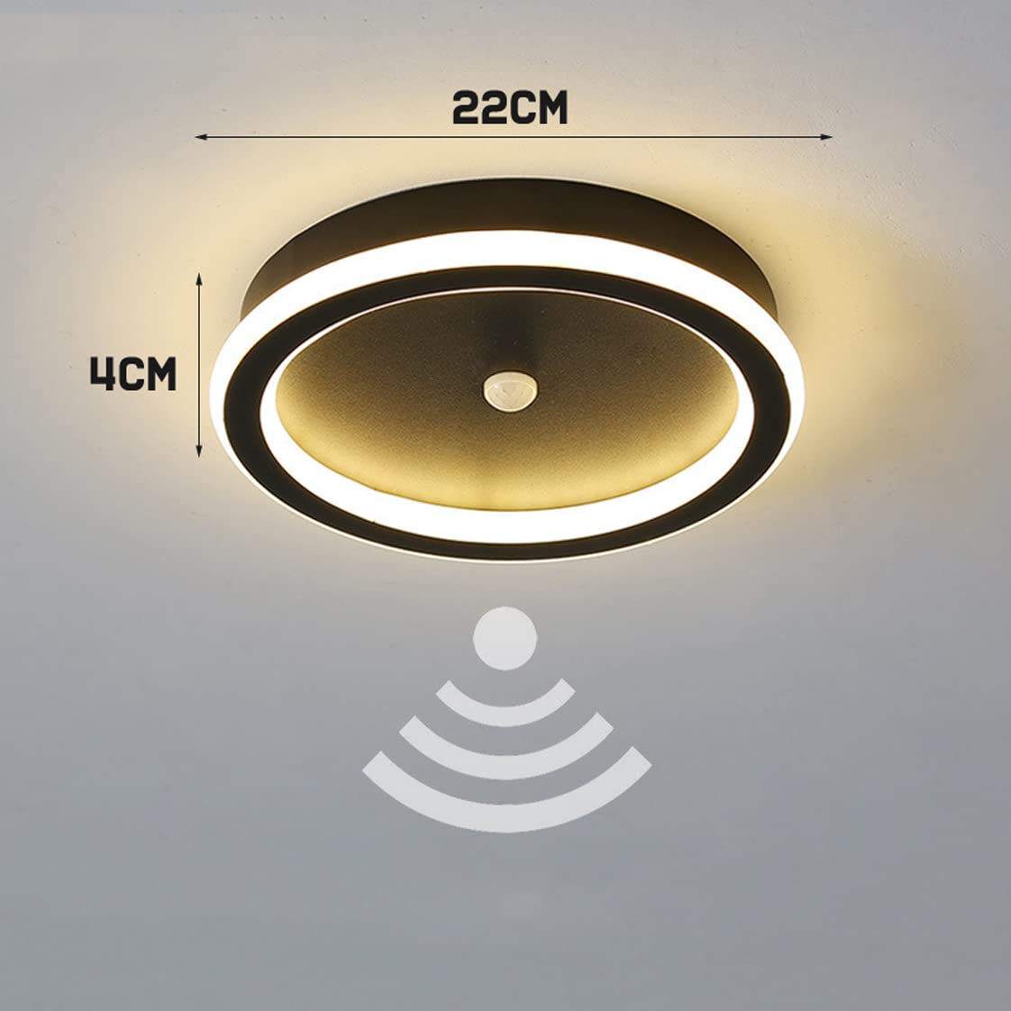 Lampa sufitowa LED z czujnikiem ruchu, nowoczesna, okrągła lampa z czujnikiem ruchu i czujnikiem światła dziennego, do salonu, sypialni, na klatkę schodową