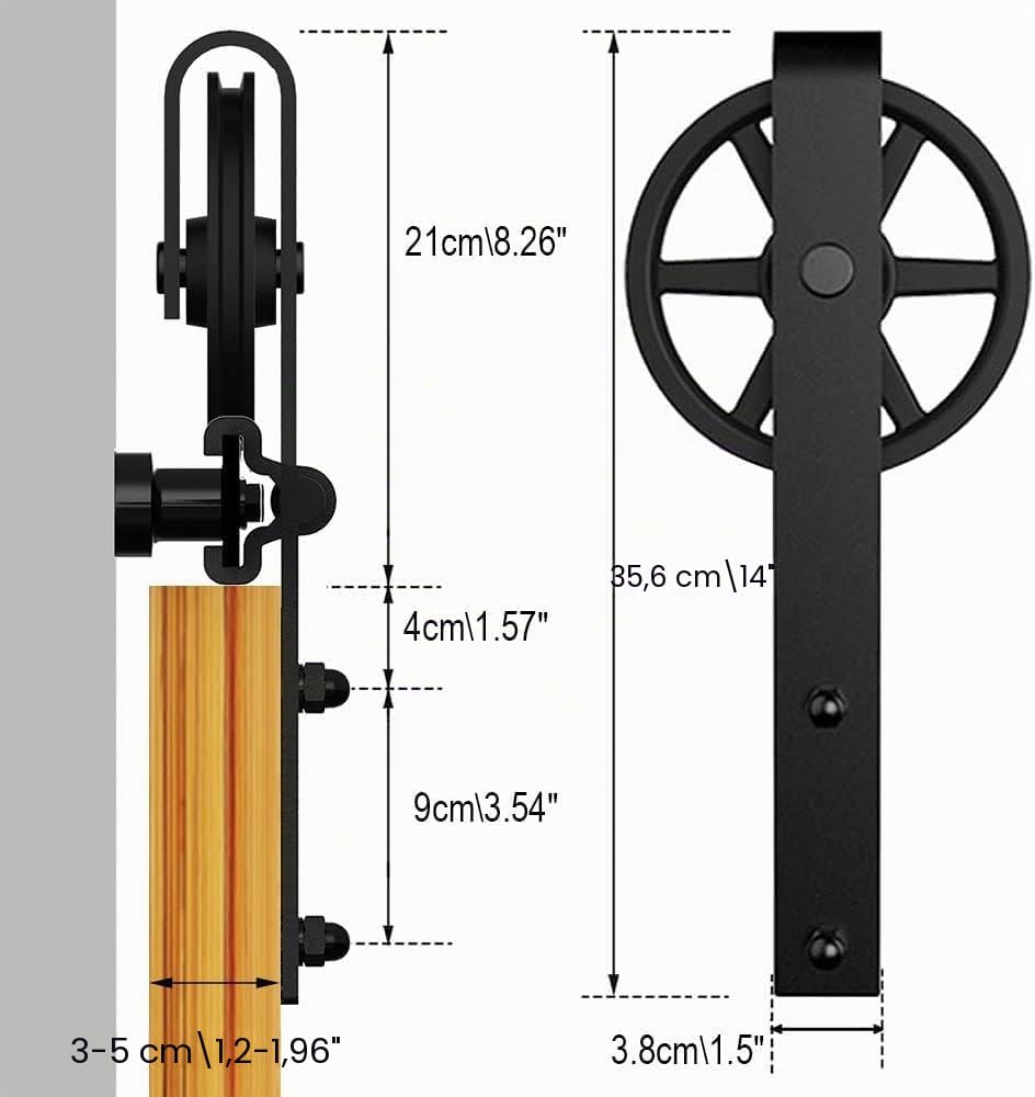CCJH 7.5FT/224cm Rail Porte Coulissante Quincaillerie Kit Avec Guide au Sol Réglable - Industriel Big Spoke Wheel Forme J -Pour porte simple