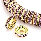 Adabele 100pcs 12mm AAA 14k Gold Plated Copper Brass Rondelle Spacer Round Loose Beads Light Amethyst Austrian Crystal Rhinestone for Jewelry Crafting Making CF4-1211