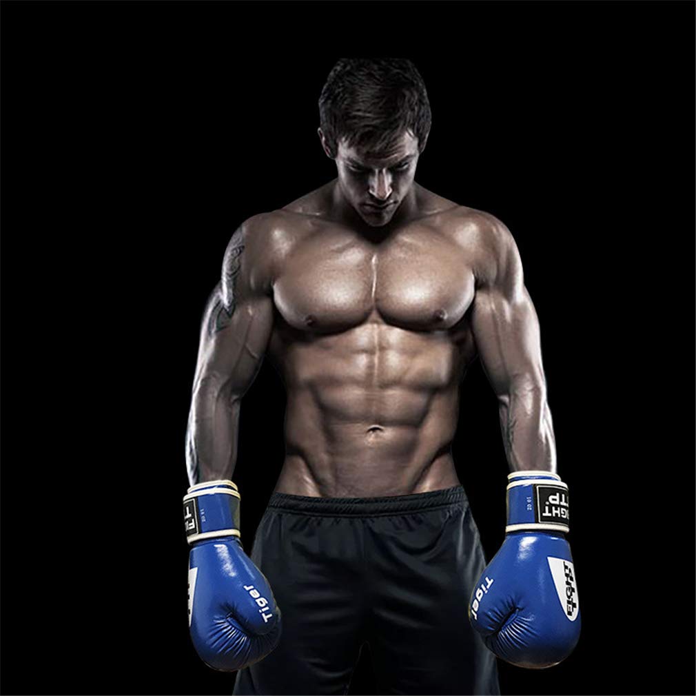 Donne/Uomini E Bambini Guantoni da Boxe, in Pelle MMA Muay Thai Sanda Attrezzature, per Sparring, Kickboxing, Lottare, Punch Bags, Double Ball velocità Finale (6 Once 10 Once 12 Once),Blu,12OZ