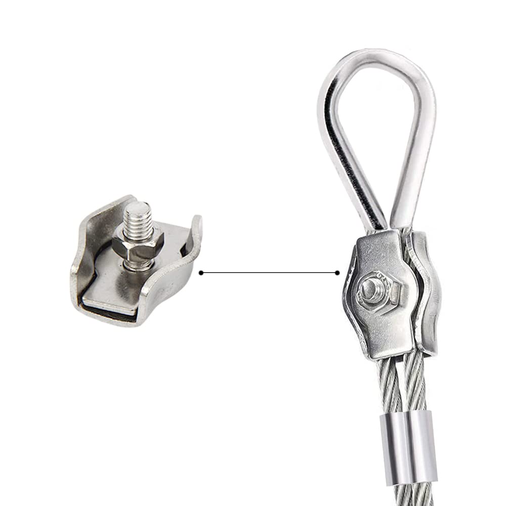 SyiXute 24 Pièces Pince Câble Métallique,Serre-Câble M3,Clips de Câble en Acier Inoxydable Pour Câble D'Acier 3mm,Simplex Clips Pour Les Chantiers de Construction et Les Navires