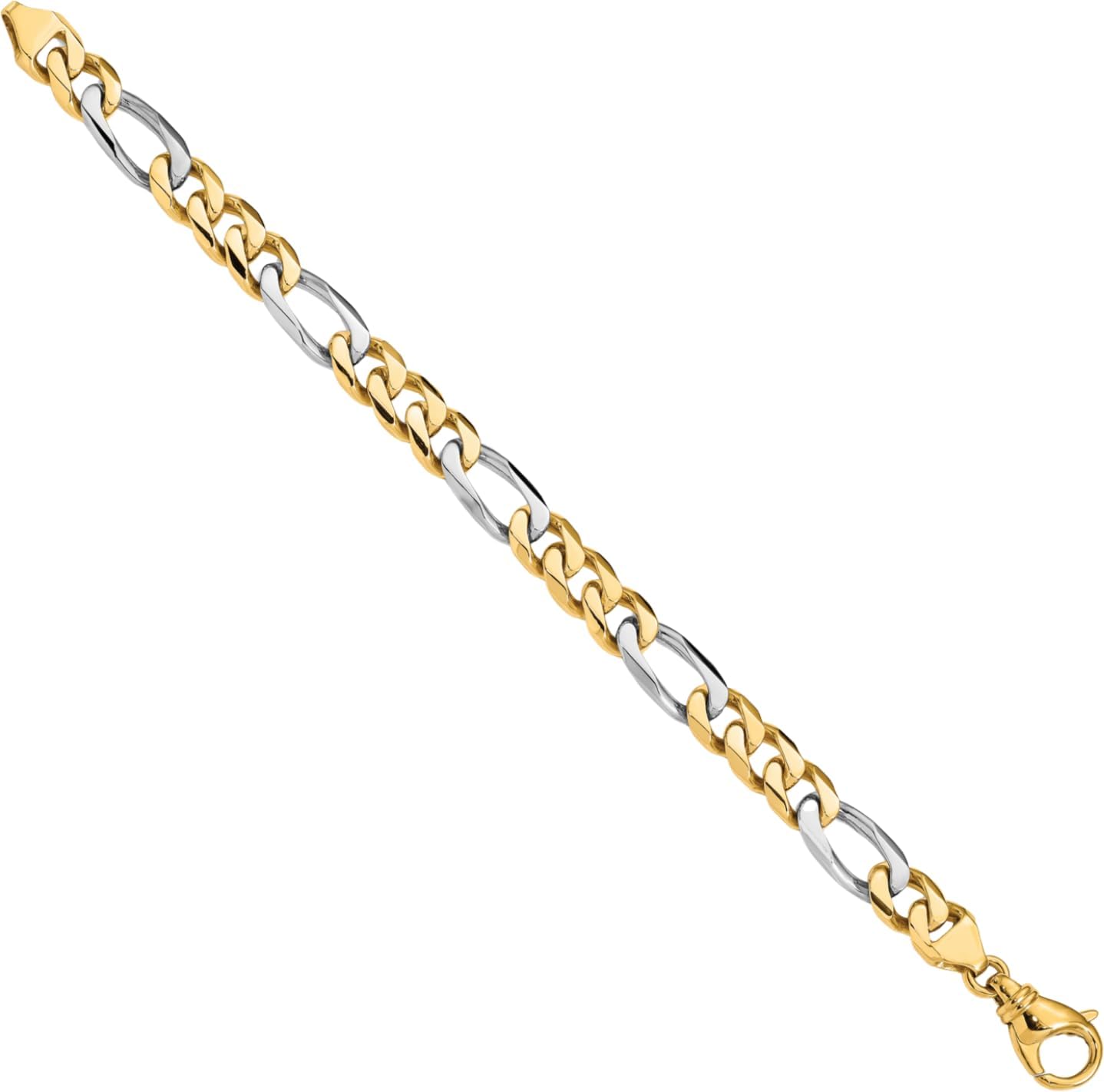 IceCarats 14K Solid Two Tone Gold 8.5mm Chunky Figaro Chain Link Bracelet 8 inch Polished For Him