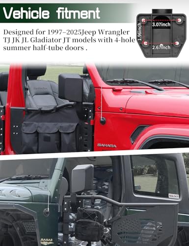 Image of JROAD Side Mirrors for Half Doors Side View Mirrors for Tubular Doors Compatible with Jeep Wrangler TJ JK JL Gladiator JT 1997-2025 -1 Pair