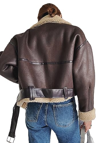 Winter Women Faux Lamb Sherpa Aviator Bomber Jacket Vintage Cropped Coat4