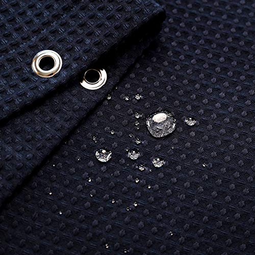 Image of Barossa Design Stall Shower Curtain Fabric 36 x 72 Inch, Waffle Weave, Hotel Luxury Spa, 230 GSM Heavy Duty, Water Repellent, Navy Pique Pattern Decorative Bathroom Curtain
