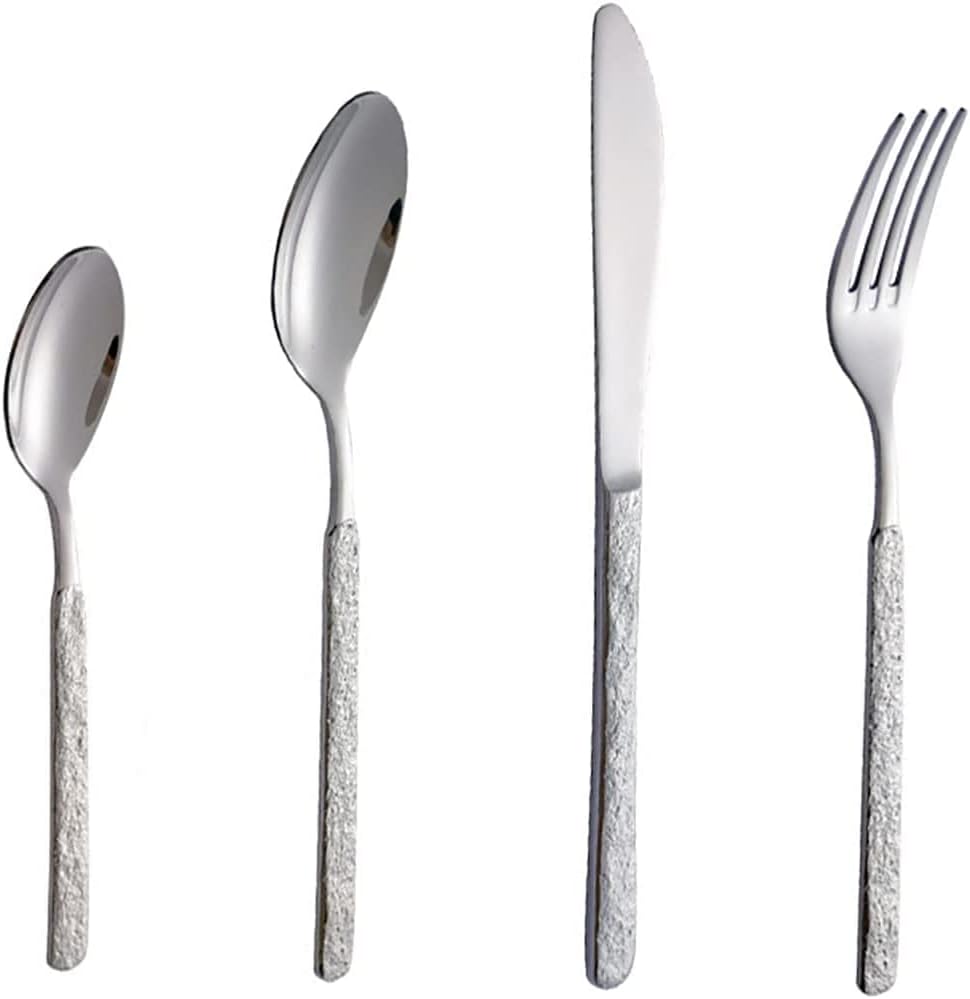 16-Piece Unique Stainless Steel Flatware Cutlery Set, Silver Silverware Set with Steak Knives for 4, Include Fork Spoon Knife Set, Mirror Polished Dishwasher Safe Utensils (Silver 8)