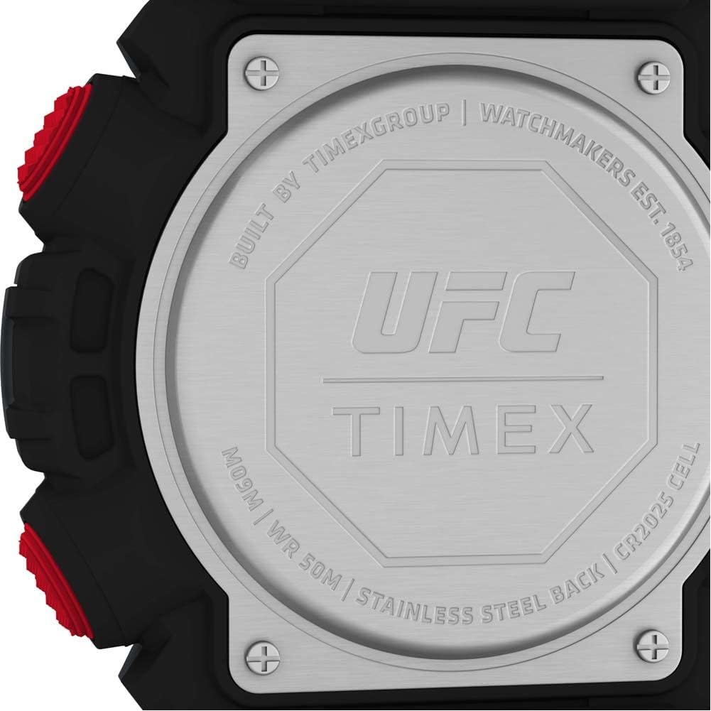 Close-up of the watch's stainless steel back case