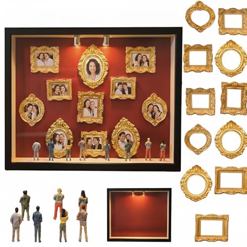 Generisch DIY Mini Museum Silhouette Box Mini Figuren Menschen Museum Kreatives Erinnerungsdisplay Kit Mit 8 Figuren & 11 Gold Rahmen für Hochzeiten Abschlussfeiern oder Feiertage