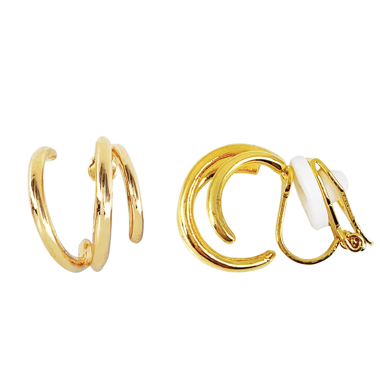HAISWET Twisted Art Deco Hoop Small Stud Clip On Earrings For Women Teens Gold Tone