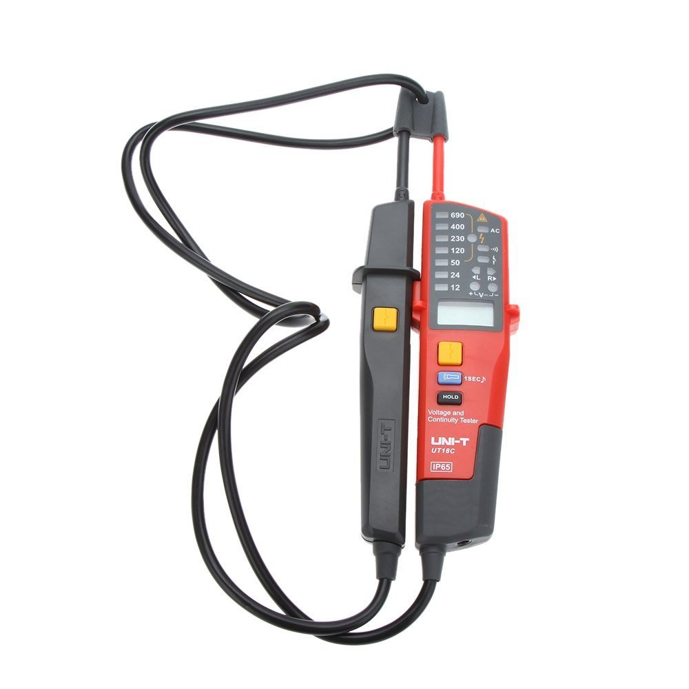 Probador de voltaje y continuidad de rango automático UT18C con indicador LCD/LED Fecha de retención RCD prueba y sin detección de batería