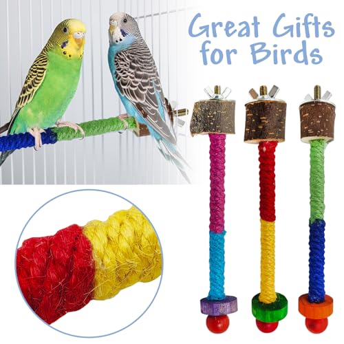 Image of Hamiledyi Parrot Cage Perches Stand Pole Parakeet Paw Grinding Stick Colorful Wood Perch Platform for Parakeets Cockatiels Lovebirds Green Cheeked Conures (7.8in, 3pcs)