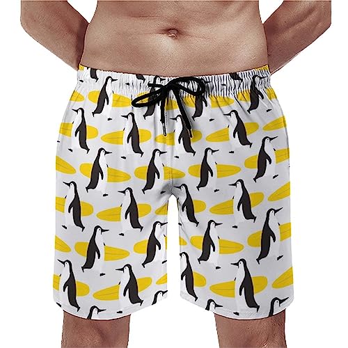 Maillot de bain homme anti glisse short de bain cartoon penguin ajustable pour sport et plage S