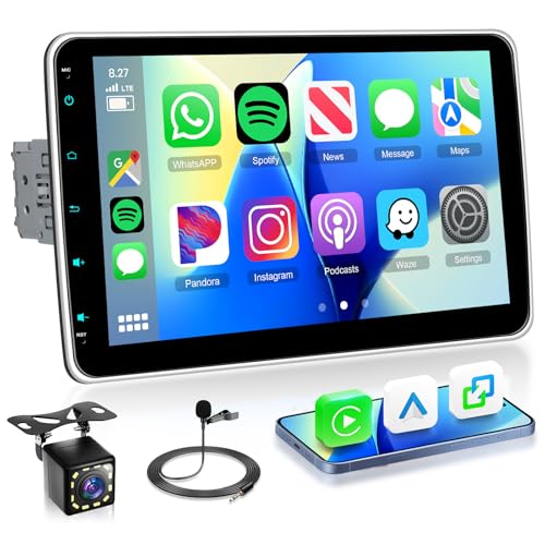 10.1” Single Din Touch Screen Car Stereo with Wireless Carplay and Android Auto, HD IPS Detachable& Adjustable 1 DIN Touchscreen Radio Bluetooth Mirror Link Steering Wheel Control FM EQ USB Type-C