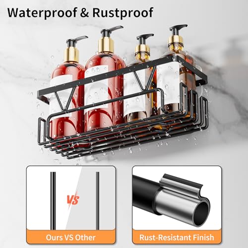 KEGII Adhesive Shower Caddy 4 Pack, No Drilling Shower Organizer with Towel Rack, Hooks & Soap Holder, Self-Adhesive Bathroom Shelves Rack for Space-Saving Storage - Image 4