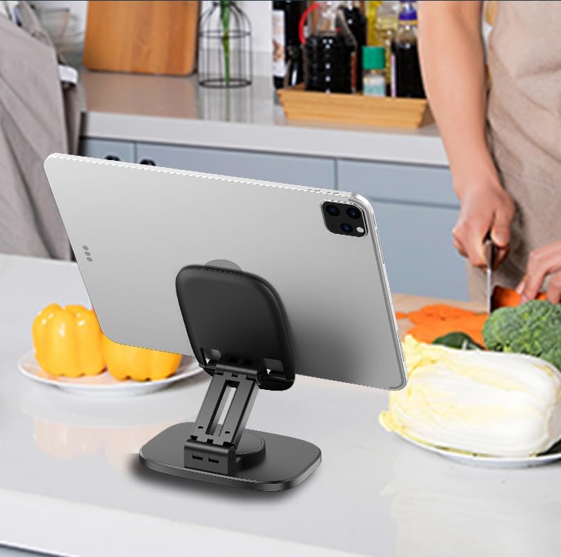 Image of WALLVIEW TECH 360 Aluminum Mobile Stand for Desk, Foldable Design with Stable Rotational Metallic Round Base, Multiple Height & Angle adjustments for Smartphones, Tablets & iPad (Blue)