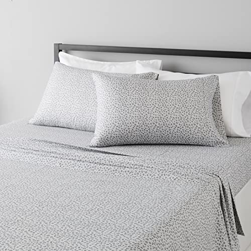 Image of Amazon Basics Lightweight Breathable Super Soft Microfiber 4-Piece Bed Sheet Set, Wrinkle Resistant with 14-inch Deep Pockets, Queen, Gray Cheetah, Printed