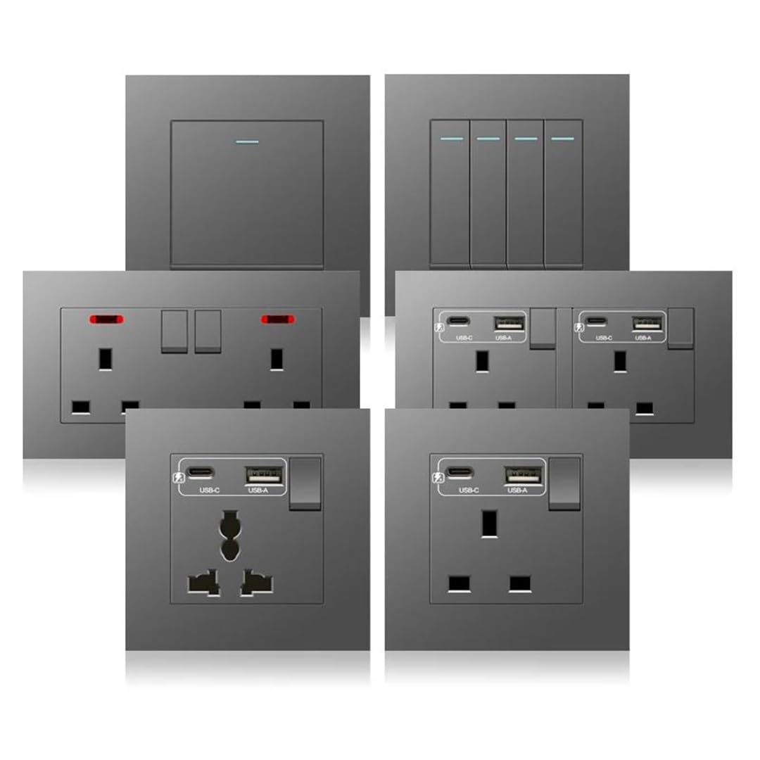 Prise De Charge Rapide 18W Type-C 13A, Prise De Courant Électrique Murale estique Avec USB 220V, Double Prise Universelle À 5 Broches RJ45CT5 UK Standard