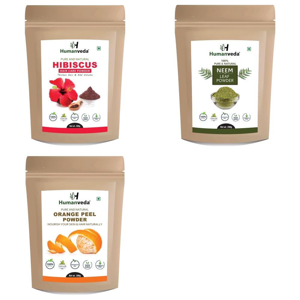 Pure Hibiscus Powder, Neem Powder and Orange Peel Powder Combo Pack for Comprehensive Hair Care and Radiant Glowing Skin Rejuvenation 100% Natural Organic Herbal Fine Powder Face Mask and Scalp Nut-image-36