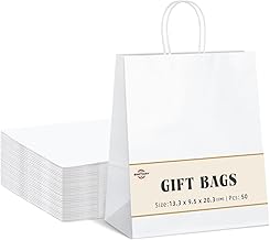 Switory 50pcs Kraft Paper Bag, 13x9.5x20cm White Shopping Gift Bag with Twisted Handles for Party Favor, Packaging, Customization, Transportation, Retail