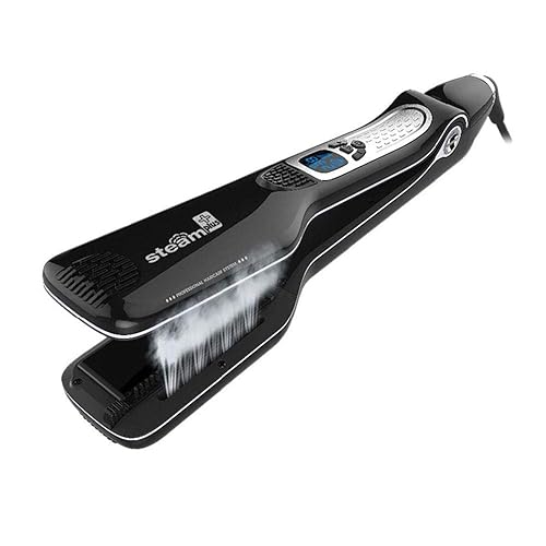 Plancha de pelo profesional de vapor de cerámica, con peine de dientes extraíble, LCD digital y temperatura ajustable de 5 niveles (negro)