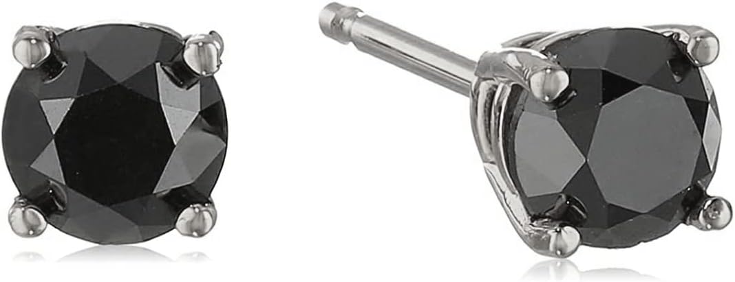 1/2 cttw Black Diamond Stud Earrings 14K White Gold Round Push Backs Prong Set