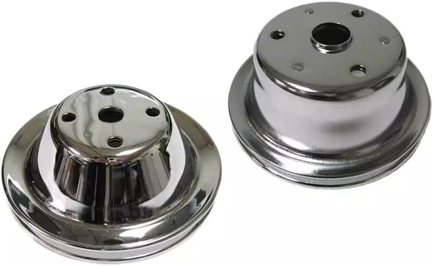1 PC SHLPDFM Chrome Silver Steel SBC Single-Groove Long Water Pump Crankshaft Pulley Fits for Small Block Chevy 262 327 400 1969-1985