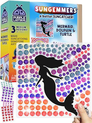 SUNGEMMERS Gem Window Art Suncatcher Kit for Kids 6-8 9 10 11 12 - Birthday Gifts for 7 Year Old Girl, Fun Diamond Art Christmas Mermaid Gifts for Girls - Arts & Crafts for Kids, Toys for Ages 5-7