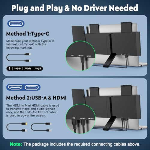 Image of KEEPTIME Laptop Screen Extender, 14 inch 1080P IPS Laptop Monitor Extender for 14 inch-16 inch Laptops, with USB-C /HDMI Port, Plug and Play Portable Monitor for Windows /Mac /Android /Switch /PS5