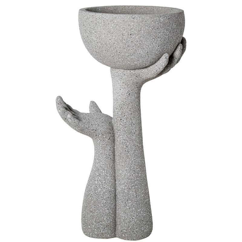 Pot avec 2 mains debout en fibre de verre gris finition ciment 83 x 46 x 36 cm DRW