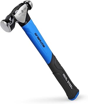 Real Steel Ball Peen Hammer 16oz, Jacketed Graphite Metalworking Tool Forged Steel Head Ball Pein Hammer 0504