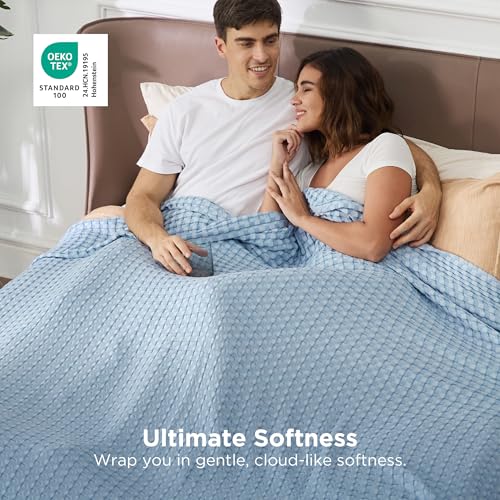 Image of Bedsure Cooling Cotton Waffle Oversized King Blanket - Lightweight Breathable Rayon Derived from Bamboo for Hot Sleepers, Luxury Throws for Bed and Sofa, Light Blue, 120x96 Inches