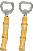 Vista 1 de Abrebotellas de bambú de 2 piezas, abrebotellas de bambú de cerveza, mango artesanal de refrescos (amarillo)