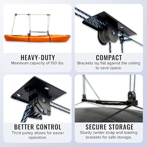 Teal Triangle Elite Kayak Pulley System, 150 Lbs Ceiling Hoist, Kayaks, Canoes, And Paddleboards #TOP1