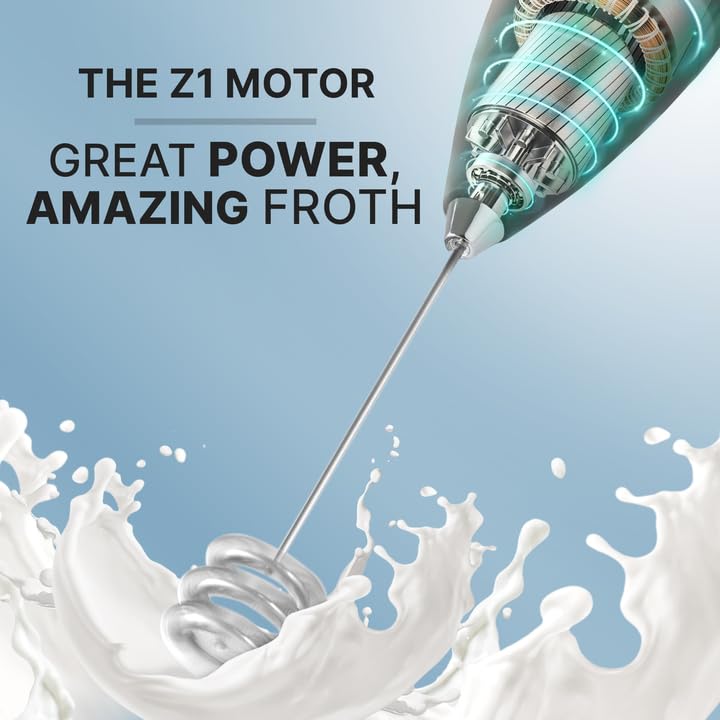 Image of Zulay Powerful Milk Frother for Coffee with Upgraded Titanium Motor - Handheld Electric Whisk, Milk Foamer, Mini Mixer & Coffee Blender for Frappe, Latte, Matcha, No Stand - Ultra Black