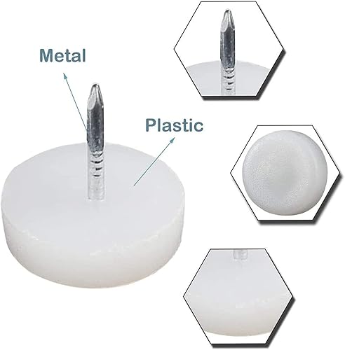 Miniatura 6 de Deslizadores de muebles de nailon blanco de 1.102 in para clavos, protectores de suelo para patas de silla, de nailon con clavos deslizantes