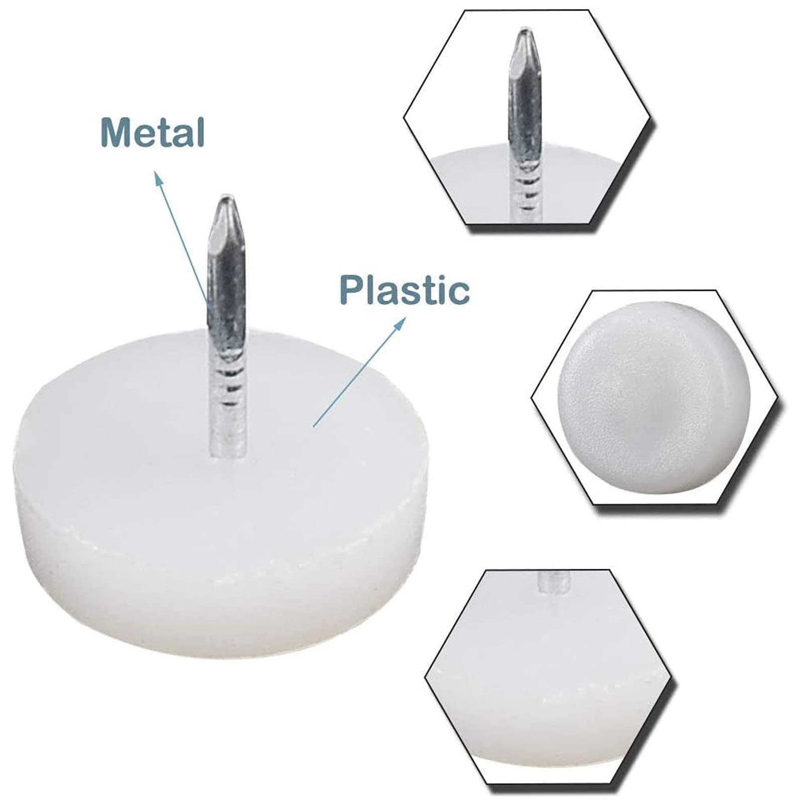 15mm White Nylon Furniture Sliders Nail On - Chair Leg Floor Protectors Nail - Nylon Chair Glides with — view 6